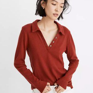 Madewell Red Plush Ribbed Polo Shirt S